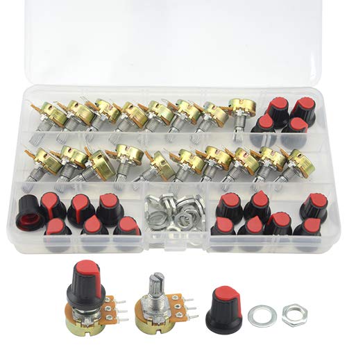 WMYCONGCONG 18 PCS B1K B2K B5K B10K B20K B50K B100K B500K B1M Ohm Knurled Shaft Linear Rotary Taper Potentiometer Kit with Cap (18 PCS)