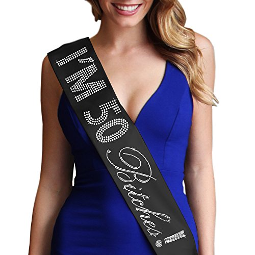 I'm 50 Bitches! Rhinestone Sash 50th Birthday Party Gifts For Women Black