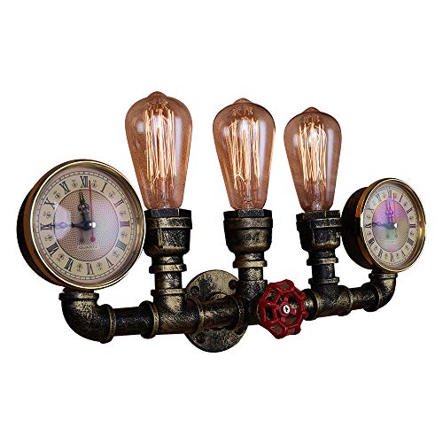 Lingkai Industrial Water Pipe Wall Sconce 3-Light Steampunk Lighting Wall Light Fixture Vintage Wall Lamp in Antique Bronze Finish