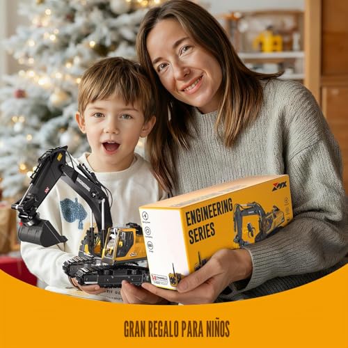 GraceDuck RC Excavator Toy 3 in 1 Remote Control 2.4GHz - Beach and Construction Toys with Alloy Shovel, Crusher and Claw, 680° Spin, Construction Vehicle for Kids Ages 6-12
