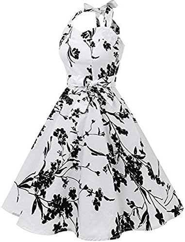 Women Dresses Godathe Women Vintage Printing Bodycon Sleeveless Halter Evening Party Prom Swing Dress S-2XL