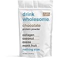 drink wholesome Chocolate Collagen Protein Powder | for Sensitive Stomachs | Gut Friendly | Dairy Free | No Artificial Sweeteners or Stevia | Carnivore, Keto, Low Carb & Paleo | for Kids & Seniors