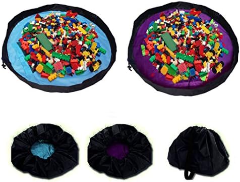 2 Pack Toys Storage Bag Organizer, BQeel 60.3" Diameter Waterproof Nylon Kid's Floor Activity Play Mat Toys Quick Pouch with Drawstring - Blue &amp; Purple