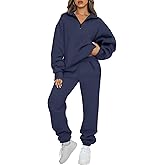 AUTOMET Women's Sweatsuits 2 Piece Outfits Lounge Sets Long Sleeve Half Zip Pullover and Baggy Sweatpants with Pockets