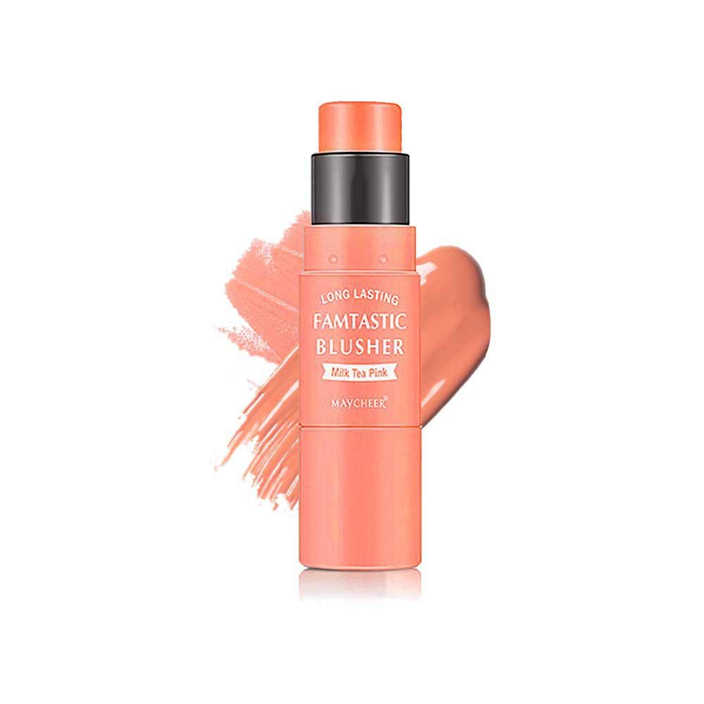 KOBWA 3 in 1 Blush Stick & Lip Tint & Eye Shadow - 8g, Gluten-Free Cream Cheek Stick, Makeup Brush and Blush Double Heads Design