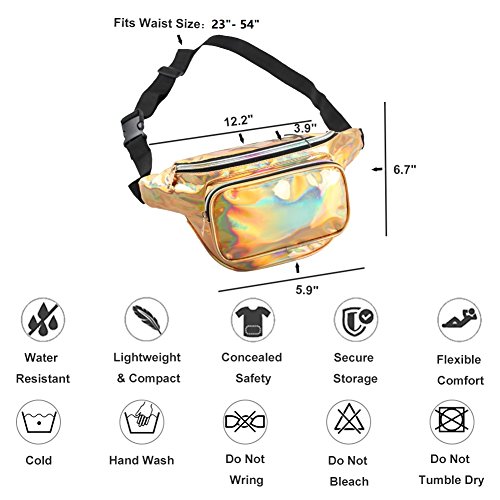 Mum's memory Metallic Hologram Fanny Pack - Outdoor Sport Waist Pack for Running, Hiking, Traveling for Women and Men (Gold)