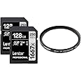 Lexar Professional 1667x 128GB (2-Pack) SDXC UHS-II Memory Cards, C10, U3, V60, Full-HD & 4K Video & Tiffen 52UVP 52mm UV Protection Filter,Black, 2.04" L x 2.04" W