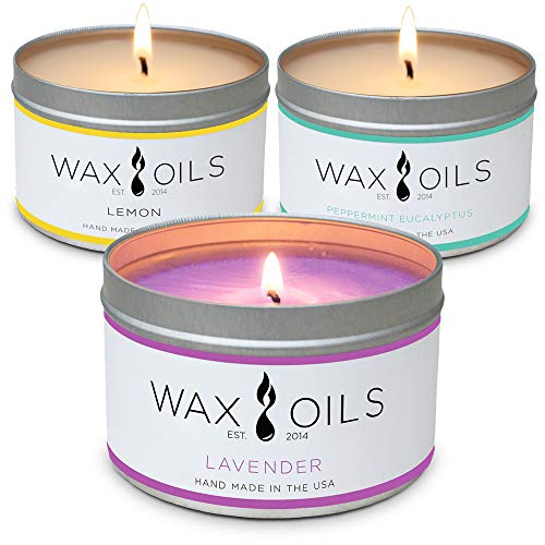 Scented Candles – Lavender, Lemon, Peppermint Eucalyptus (Pack of 3) Soy Aromatherapy, 8oz