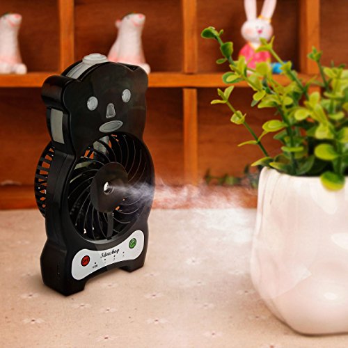 Ideashop Handheld Misting Fan Mini USB Fan Mini Desk Fan with Personal Cooling Mist Humidifier Rechargeable Battery 3 Speeds, 1 Led Light Portable Fan Outdoor Fan (Black)