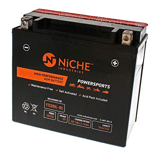 NICHE Replacement AGM Battery for YTX20HL-BS Yuasa Polaris Can-Am Honda Yamaha Suzuki Powersports ATV Motorcycle Snowmobile 310CCA 12V Self Activated Maintenance Free