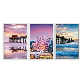 Framed Canvas Wall Art - Romantic Beach - Canvas Prints Home Artwork Decoration for Living Room,Bedroom - 16"x24"x3 Panels