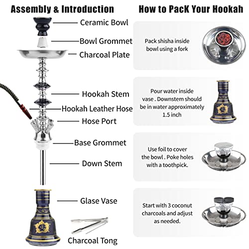 Hookah Set 4 Hose Shisha Complete Set, Portable Glass Vase Hookahs