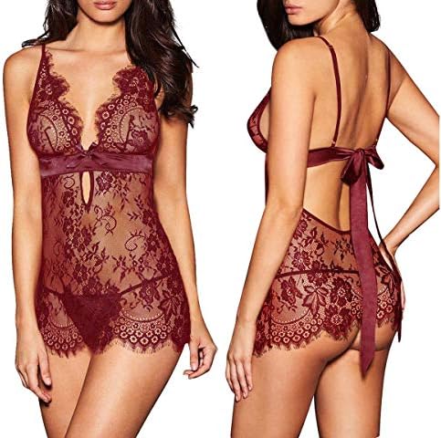 Women Sexy Lingerie Black Eyelash Lace Chemise Babydoll Nightwear