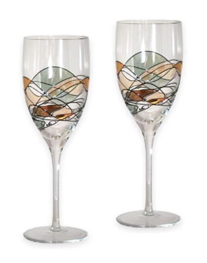 Quality Gold Aqua Mosaic Design Wine Glass Pair Mouth Blown Hand