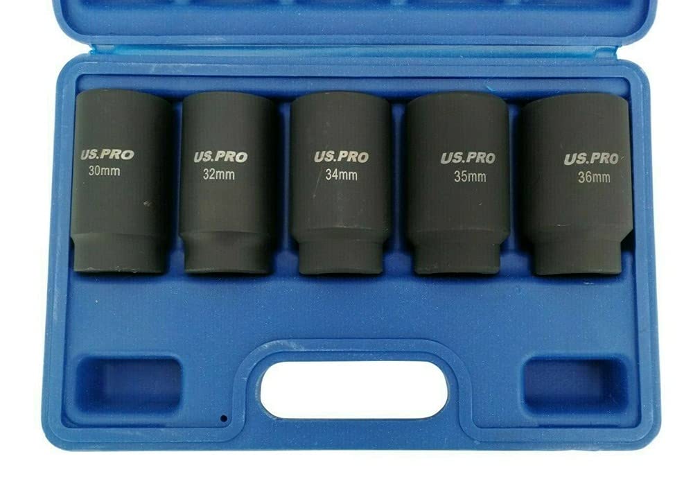 US Pro 5pc Impact Socket Set - Thin Wall, 12 Point, 30 32 34 35 36mm Hub Nut Sockets B1431