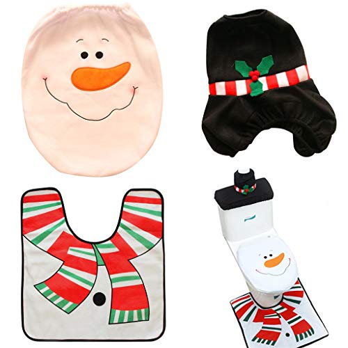 3PCS Fancy Santa Toilet Seat Cover and Rug Bathroom Set Christmas Decor