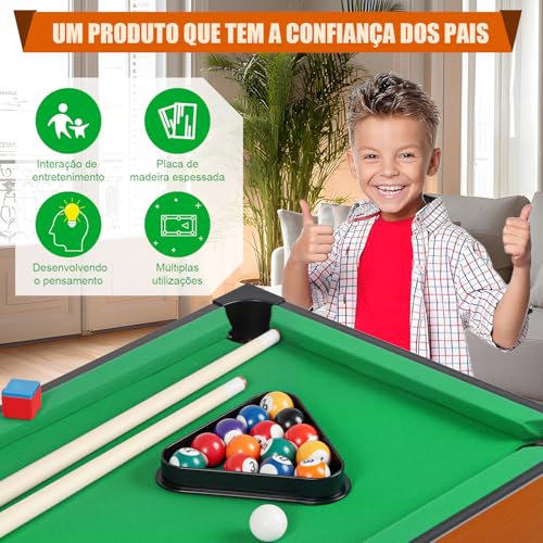 Mini Conjunto de Mesa de Sinuca, Mesa de Bilhar Sinuca com Pernas, Conjunto de Mesa de Bilhar com 2 Tacos e Conjunto de Bolas