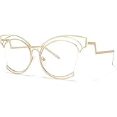 Voogueme Vooglam Oversize Cat Eye Non Prescription Glasses with HD Clear Lens for Women in Black Metal Frame Maggie GM0340