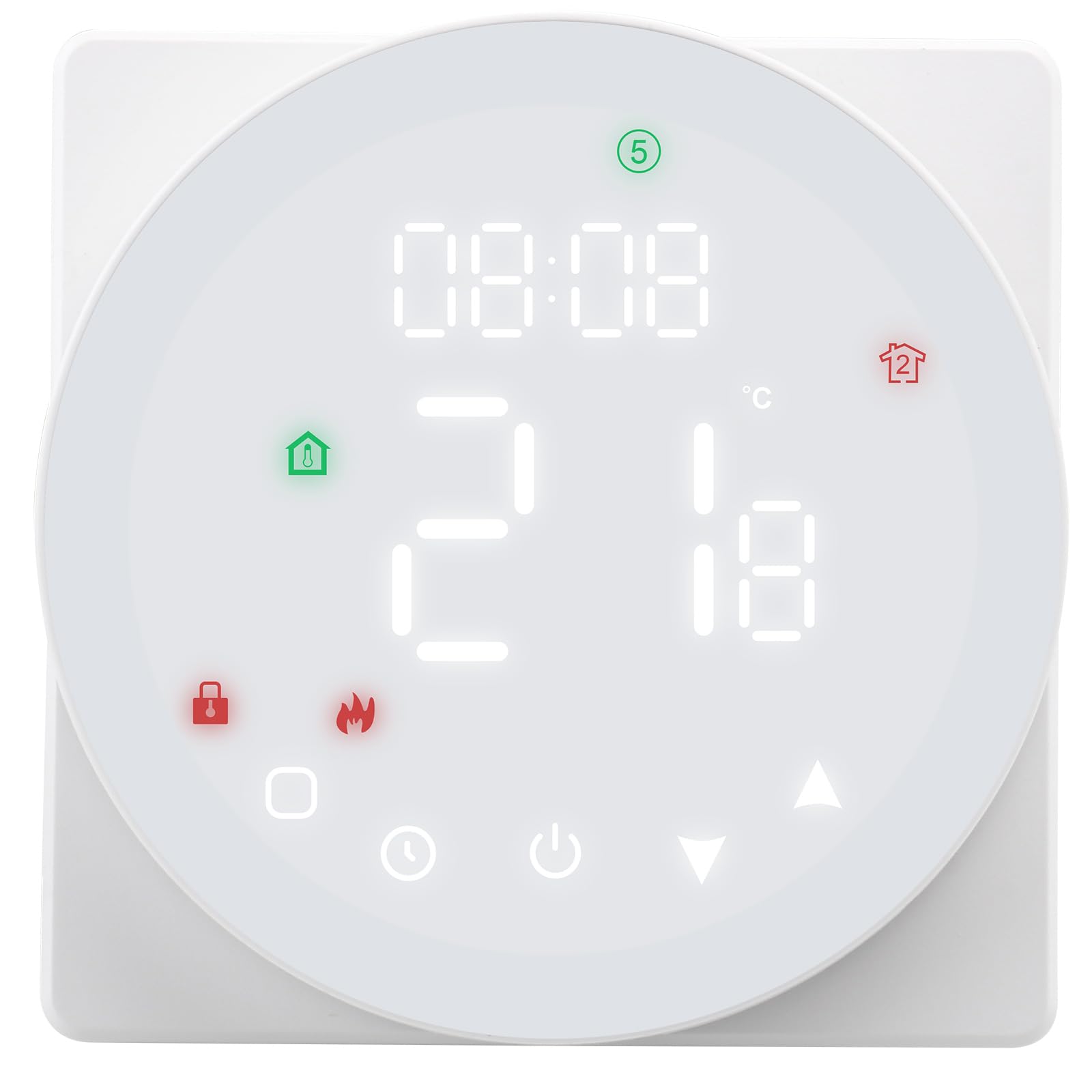 Wengart Floor Heating Thermostat,Feather Touch Control Panel,Round Colorful LED Display,5A Water Floor Heating (Water Floor Heating)