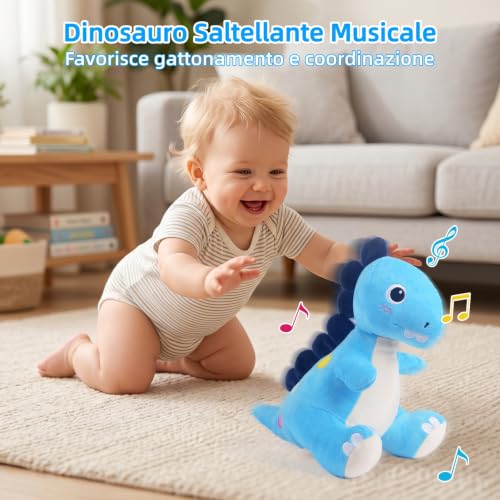 Tokiyis Giochi Neonato 6 Mesi, Dinosauro Peluche Interattivo Musicale Strisciare per Tummy Time, Giocattolo per Imparare a Strisciare da 6 7 8 9 10 12 Mesi, Regalo per Bambini Giocattolo 1 2 3 Anni