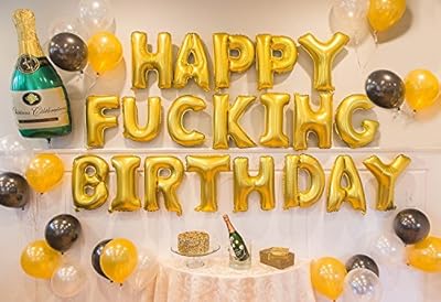 Gold Birthday and Champagne Balloon Set - Birthday Party Decorations - 21st - 30th - 40th - 50th - Funny Birthday Party Supplies
