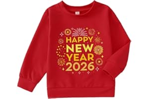 MODNTOGA Toddler Boy Girl Happy New Year Crewneck Sweatshirt Fireworks Graphic Holiday Shirt 2026 Long Sleeve Pullover Tops