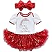 TIAOBU Baby Girls Sequins Santa Tutu Romper Headband Outfits My First Christmas White, Red 3 Months