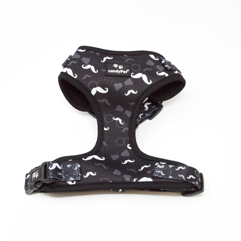 candyPet® - Adjustable Dog Collar and Chest Harness, Neoprene and Breathable Mesh, Mustache, S