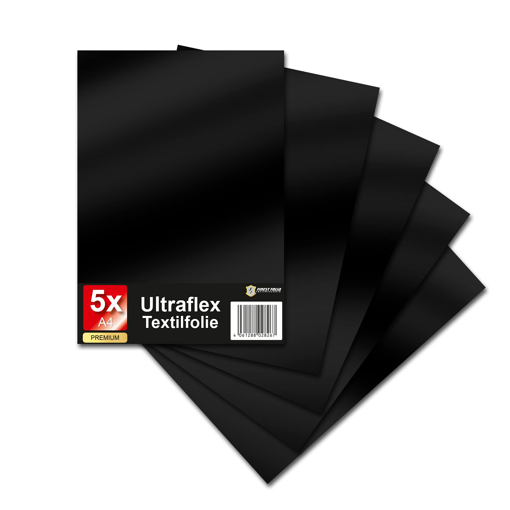 Ultraflex S Textile Film for Plotter 61 Colours DIN A4 Sheet 30 x 20 cm Plotter Film Matte on Fabrics Clothing T-Shirt Iron on Vinyl for Fabric Flex Film DIY Accessories (01 Black, Set of 5)