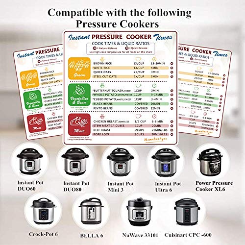 Cheat Sheet Set for Instant Pot, Electric Pressure Cooker Cook
