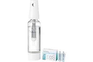 Asfolia Portable Sparkling Water Maker - Travel Soda Maker for Home & Outdoor, 1L Carbonating Bottle, 10 Pack CO2 Cylinders, Compact Carbonated Water Machine for Flavored Drinks, Soda Machine (White)