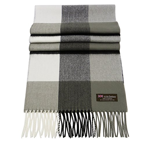 Rosemarie Collections 100% Cashmere Winter Scarf Made In Scotland (Black and White Buffalo Check)