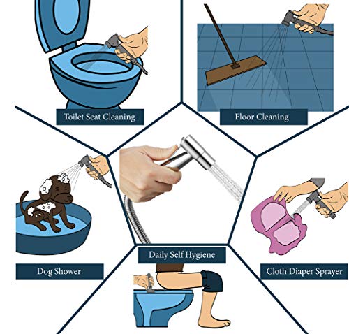 Premium Stainless Steel Handheld Bidet Sprayer for Toilet & Cloth Diaper Sprayer Set with Leak Proof Extra Long Hose- Cleaning & Personal Hygiene Spray- Bathroom Hand Held Bidet Shattaf Kit, by Bixfe - Thumbnail 3