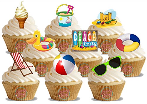 Beach Party 36 Pack Mix - Standup Edible Premium Wafer Paper Cake Toppers Decoration 12 X 55Mm