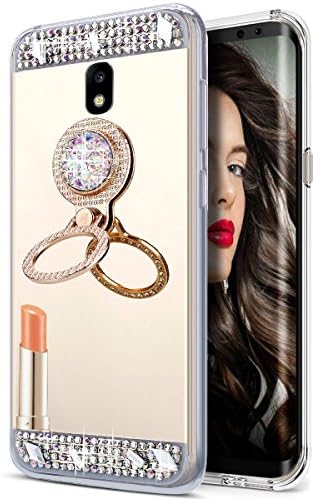 Galaxy C8 / J7 Plus Case,XIHUA Luxury Crystal Rhinestone Soft Rubber Bumper Bling Diamond Glitter Mirror Makeup Case with Ring Stand Holder for Samsung Galaxy Galaxy C8/J7 Plus/C7 2017 - Gold