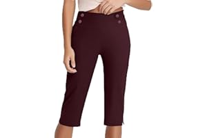bmkBWO Capri Pants for Women Plus Size,High Waisted Pull On Dressy Work Pants Comfy Summer Cropped Slacks Yoga Pant