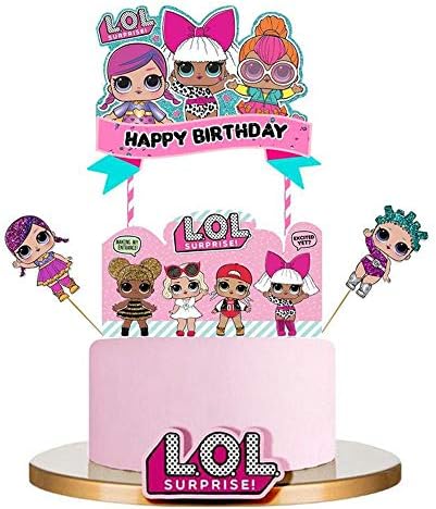 LOL Cake Topper, Happy Birthday Cake Topper, Pink Cake Decorations for Baby Theme Party - 1Set