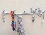 [Mother's Day Gift] Cast Iron Birds On Branch Hanger With 6 Hooks | Decorative Cast Iron Wall Hook Rack | For Coats, Hats, Keys, Towels, Clothes | 18.5x2x4.5” - With Screws And Anchors (Antique White)