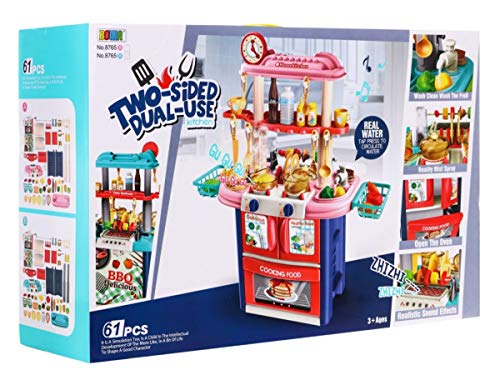 Ramiz Kinder Rollenspiel - Doppelseitige Spielküche Kinderküche Spielset mit Spielzeug Lebensmittel, Zubehör, Wasserhahn… – Bild 8