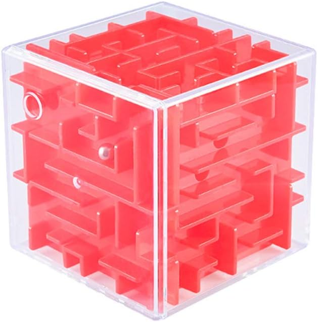 Wings of wind - 3D Maze Cube Three-dimensional Magic Maze Children's Educational Puzzle Toys 8 x 8 x 8 cm (Red)