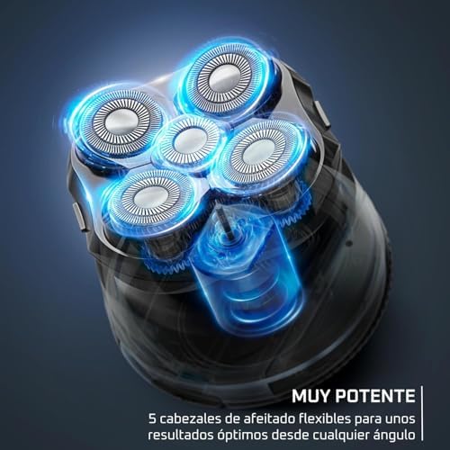 Barber Experience, Afeitadora de Cabeza, 5 cabezales con cuchillas de recubrimiento de titanio, apura hasta 0,1 mm, autonomía de 80 min, resistente al agua, neceser de viaje, TN3110E0