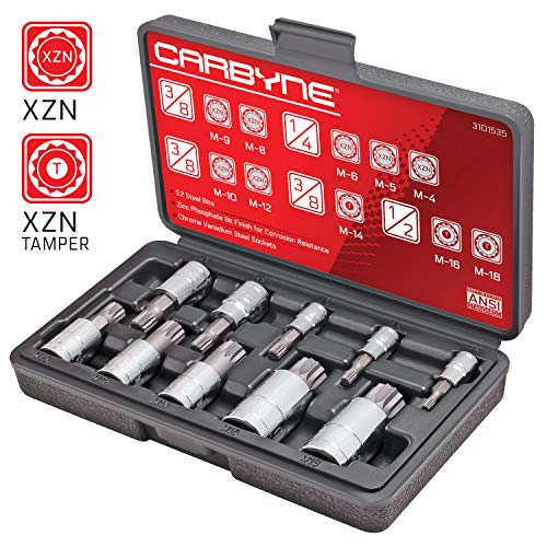 CARBYNE 10 Piece XZN Triple Square Spline Bit Socket Set, S2 Steel Bits | Metric 4mm - 18mm