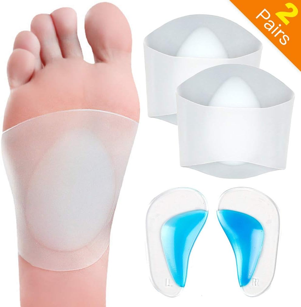 Gel Arch Support Set, 4 Pcs Plantar Fasciitis Sleeves/Shoe Insoles for Flat Feet