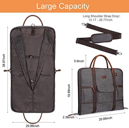 Carry On Garment Bag for Business Travel S-ZONE Canvas Leather Men Suit Cover 5 Carry On Garment Bag for Business Travel S-ZONE Canvas Leather Men Suit Cover