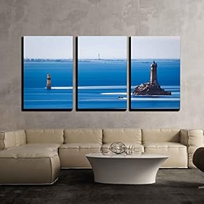3 Piece Canvas Wall Art - Phare de la Vieille at Point du Raz, Brittany, France - Modern Home Art Stretched and Framed Ready to Hang - 16"x24"x3 Panels