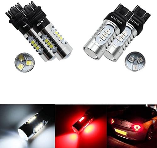 LED Bulbs - 1 pair of 1157 3157 7443 12-SMD 5730 LED Flashing Strobe Blinking Rear Alert Safety Brake Tail Stop Lights Red or White (7443, Red)