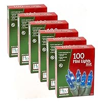 Holiday Wonderland Christmas Light Set, Blue, 100 Mini Lights (Pack of 6)