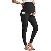 G4Free Maternity Leggings for Women Over The Belly Pregnancy Yoga Pants with Pockets Soft Activewear(Black,M,25")