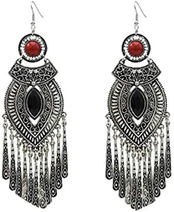 Ethnic Retro Droplets Dress Mexico Dangle Earrings Silver Metal Big Long Tassel Earrings India Tribal Jewelry