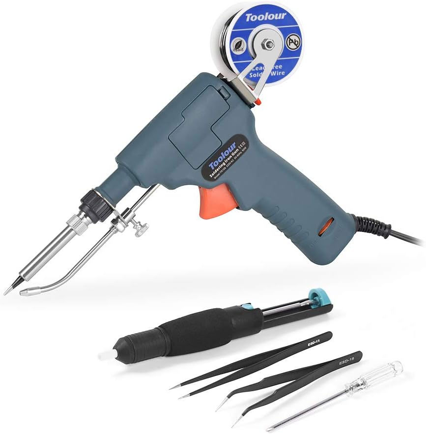 Toolour Automatic Soldering Gun Kit 60W Temperature Adjustment Auto Solder Feed with Wire Bracket, Solder Wire, for Home Workshop PCB Welding Electrical Digital Repair(Green)